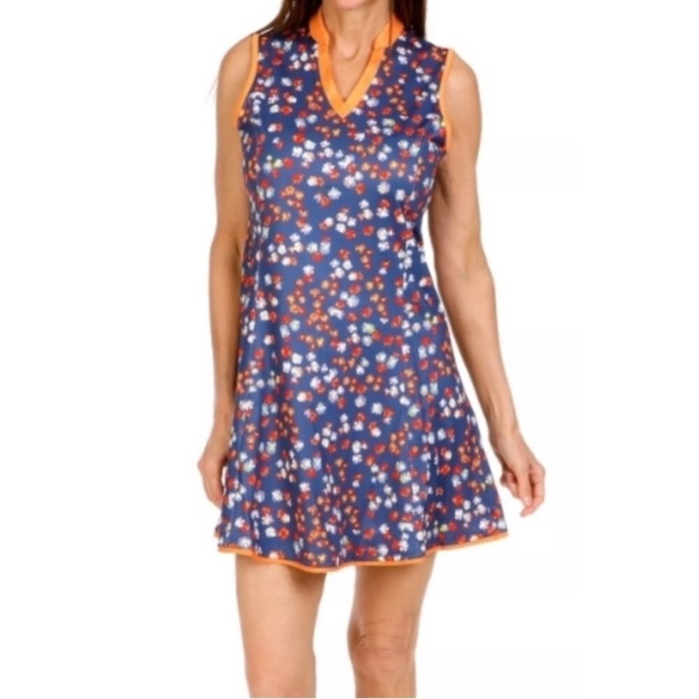 Callaway Navy Floral Top with Orange Trim golf dress NWT XL